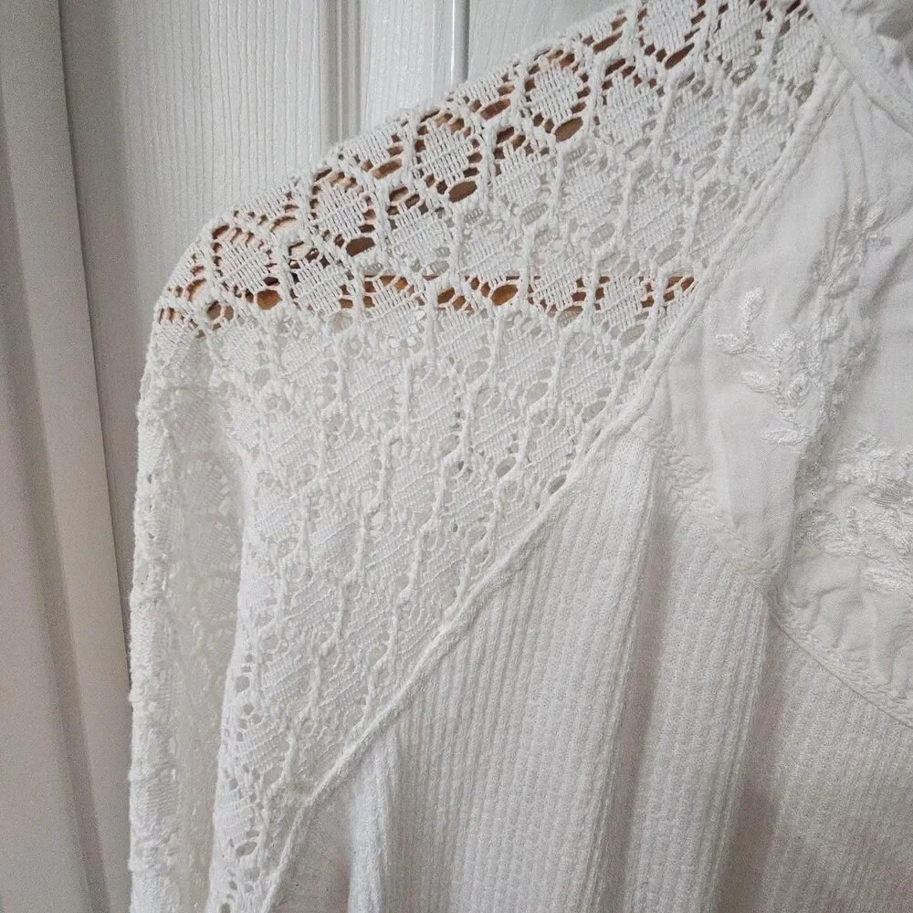 Free People White Lace Long Sleeve Blouse Size Small
